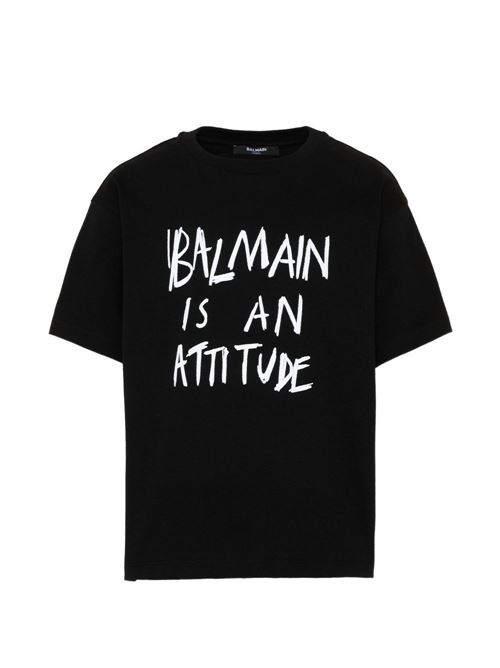 T-shirt bambino Kids nera con scritta logo frontale BALMAIN Kids | BZ8H01Z3672930BC